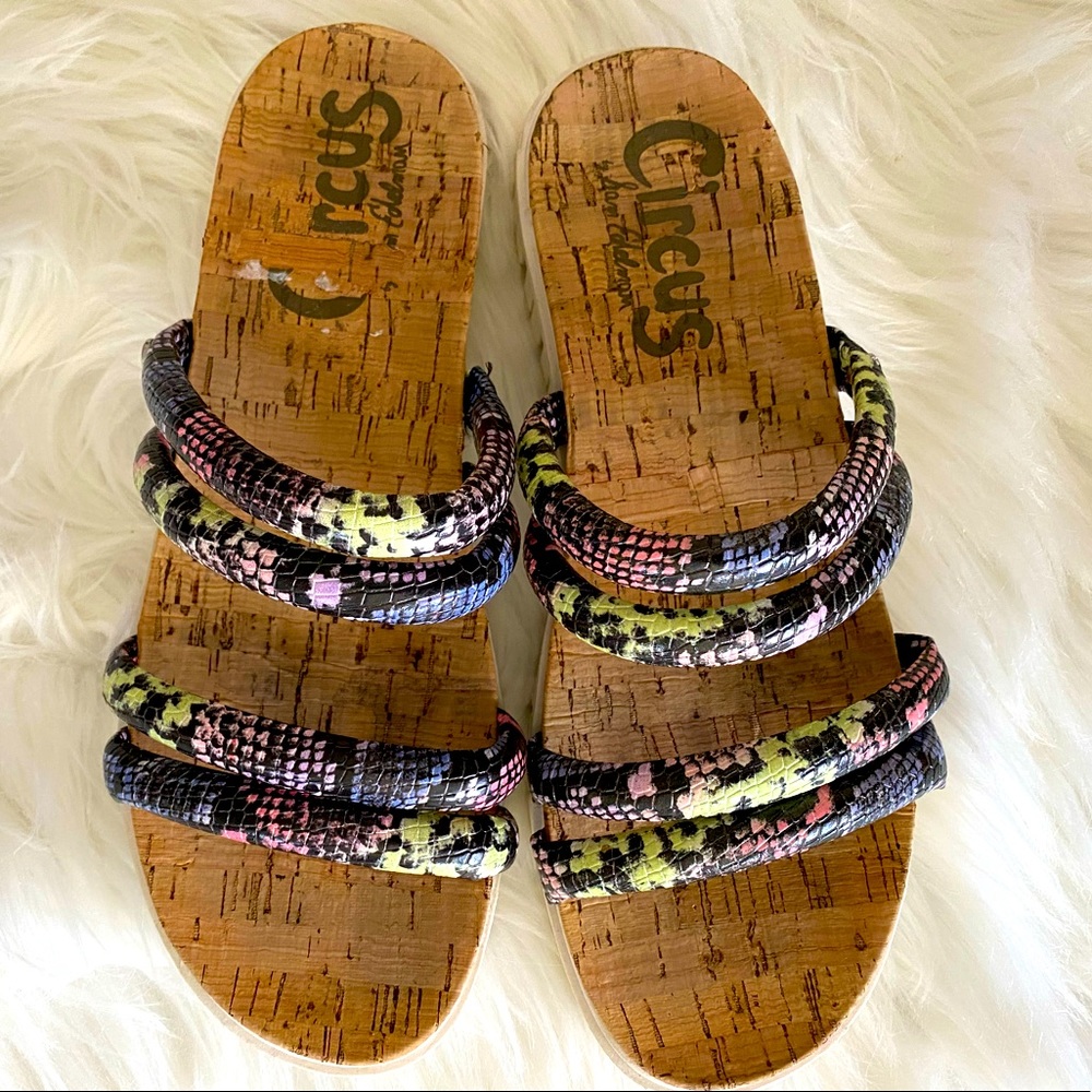 Sam Edelman Circus Pastel Snakeskin Multi Color Straps Cork Foot Bed …